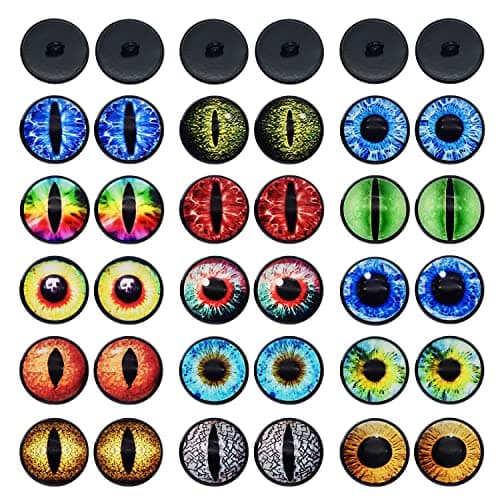 JJGQAZ 12 Pairs 6MM-30MM Sew On Eyes for Plush Animals Doll Toys Puppet, Round Glass Eyes Domed Buttons for DIY Jewelry Making (30MM)