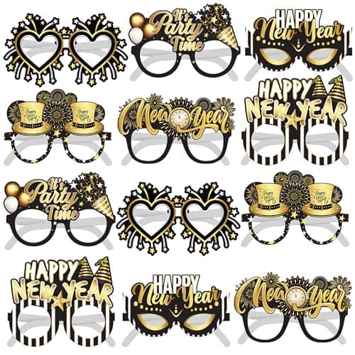 KatchOn, Happy New Year Glasses 2025 - Pack of 12 | New Years Eve Glasses, New Years Eve Party Supplies 2025 | Happy New Years Party Glasses for Happy New Years Decorations 2025 | NYE Party Supplies