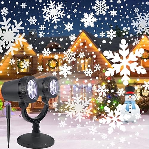 Christmas Snowflake Projector Light, FABILERI Upgraded Dual-Head Snowflake Light, Outdoor IP65 Waterproof Rotating Snowflake Light, for Indoor Outdoor ChristmasDecoration, Holiday, Yard Decor