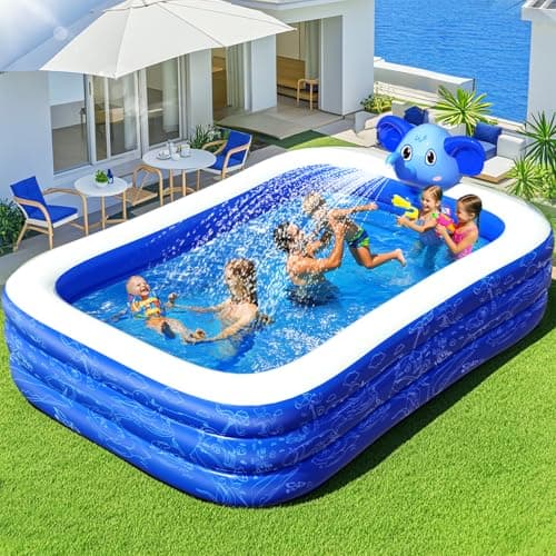 Inflatable Pools with Sprinkler,Upgraded Elephant Inflatable Swimming Pool,Kids Pools for Backyard,Large Inflatable Pool for Adults Blow up Pools,Oversized Thickened Family Inflatable Pool-Blue