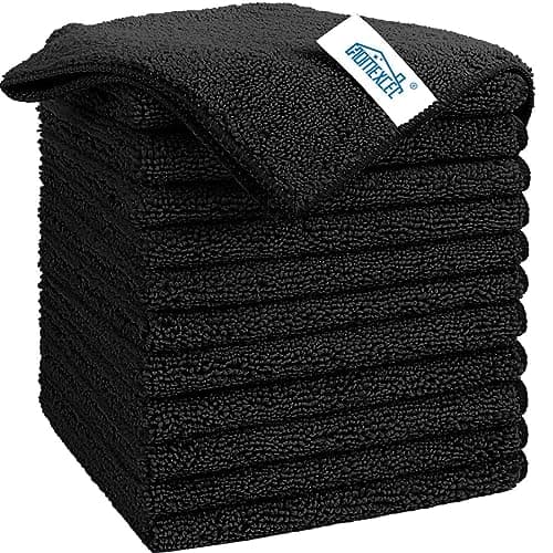 HOMEXCEL Microfiber Cleaning Cloth Black, 12 Pack Premium Microfiber Towels for Cars, Lint Free, Scratch-Free, Highly Absorbent, Reusable Cleaning Rags for Car, Household, Kitchen, 11.5"X11.5"