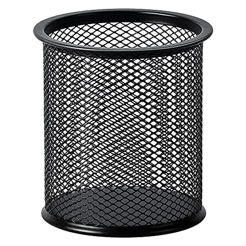 Amazon Basics Wire Mesh Pen Cup, Office Caddy Storage, Black, ‎3.7" x 3.3"