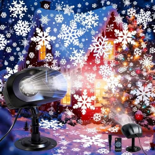 Christmas Projector Lights Outdoor, Snowflake Projector with Remote Control, IP65 Waterproof LED Snowflake Projection Lights for Christmas Decorations Garden Holiday Parties New Year