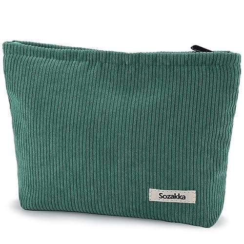 Makeup Bag for Women Large Green Corduroy Cosmetic Bag Travel Toiletry Pouch for Purse Zipper Portable Toiletry Bags Organizer Cute Y2K Aesthetic Trendy Adults Makeup Brushes Storage Bags