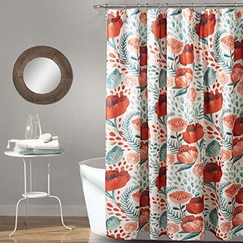 Lush Decor Poppy Garden Shower Curtain Single 72" W x 72" L Multi - Floral Shower Curtains for Bathroom - Colorful Bathroom Curtain - Cottage Core Decor