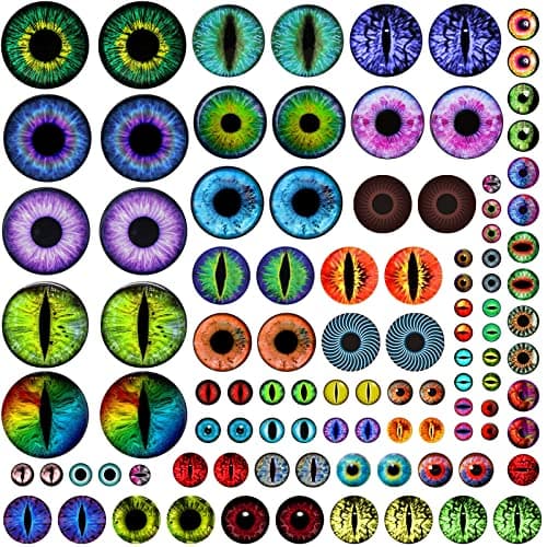 100PCS 30/25/20/16/12/8/6mm Assorted Mixed Size Eyes Glass Cabochon for Clay Doll Making Sculptures Props Craft DIY Findings Jewelry Making