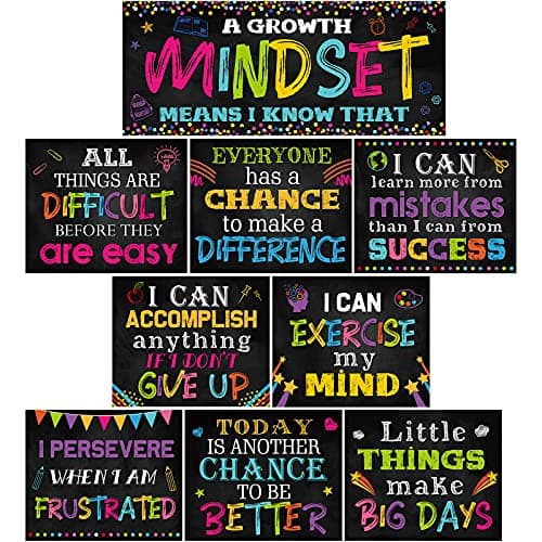 Marspark 9 Pcs Classroom Motivational Posters Growth Mindset Banner Inspirational Bulletin Board Positive Classroom Decoration for School Wall Art, Elementary Middle High School(Black)