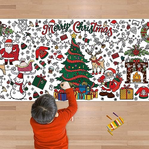 OHOME Xmas Giant Coloring Poster/Tablecloth-Christmas Crafts for Kids-30 x 72 Inches Jumbo Paper Coloring Banner Kids Gifts Activities Toys Party Classroom Christmas Decorations[Kids Games]