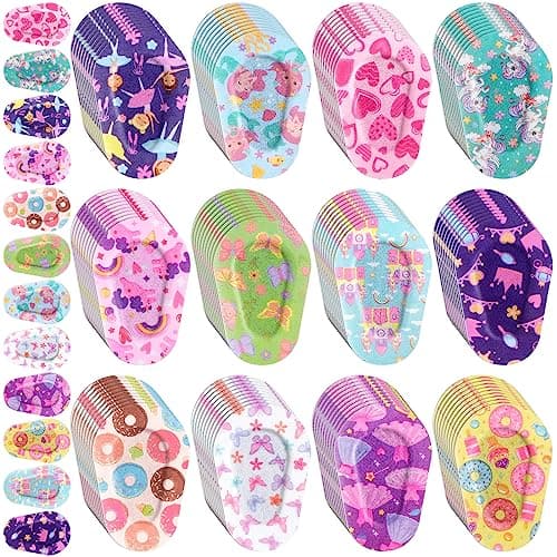 Panelee 120 Pcs Adhesive Eye Patches for Kids Girls Toddler Eye Patches Bulk Breathable Material, Light Blocking Cotton Colorful and Fun Designs Adhesive Bandages for Girls, 12 Styles
