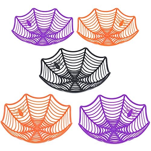 JOYIN 5 Pcs Halloween Candy Bowl Spider Web Trick or Treat Dish Decorations Indoor, Plastic Bowl Party Favors Supplies for Table Desk Haunted House Basket Decor