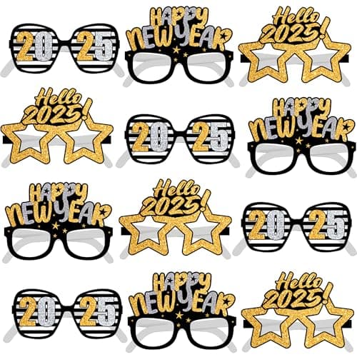 KatchOn, Happy New Years Glasses 2025 - Pack of 12 | New Years Photo Booth Props | New Years Party Glasses, Happy New Years Decorations 2025 | New Year Sunglasses, New Years Eve Party Supplies 2025