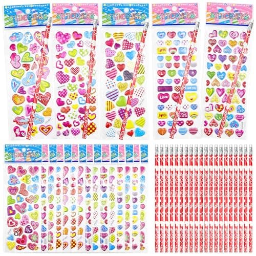 OHOME Valentines Day Gifts for Kids - 44 PCS Stationery Set for School Classroom Exchange - Valentines Day Party Favors for Toddler | Valentines Crafts Treats Games,Includes Pencils,Heart Stickers