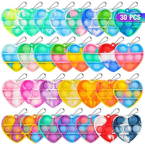 Pop Fidget Toys Bulk Its Valentines Day Gifts for Kids Classroom 30 Pack Valentine Party Favors for Kids Mini Pop Heart Keychain It Fidgets for Classroom Prizes Exchange Birthday Goodie Bag Stuffers