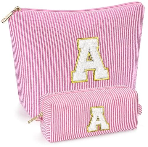 2PCS Makeup Bags Teen Girl Gifts Trendy Stuff - Personalized Christmas Gifts for Women - Stocking Stuffers for Teen Girls - Cosmetic Bag for Travel Toiletry - 11 12 13 14 15 16 Years Old Gift - Pink A