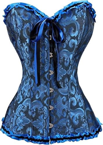 JoyPeak Corset Tops for Women,Lace Bustier Corset Lingerie top,Renaissance Overbust Corset Push Up Bodysuit (US, Alpha, Medium, Regular, Regular, Big Girls, dark blue)