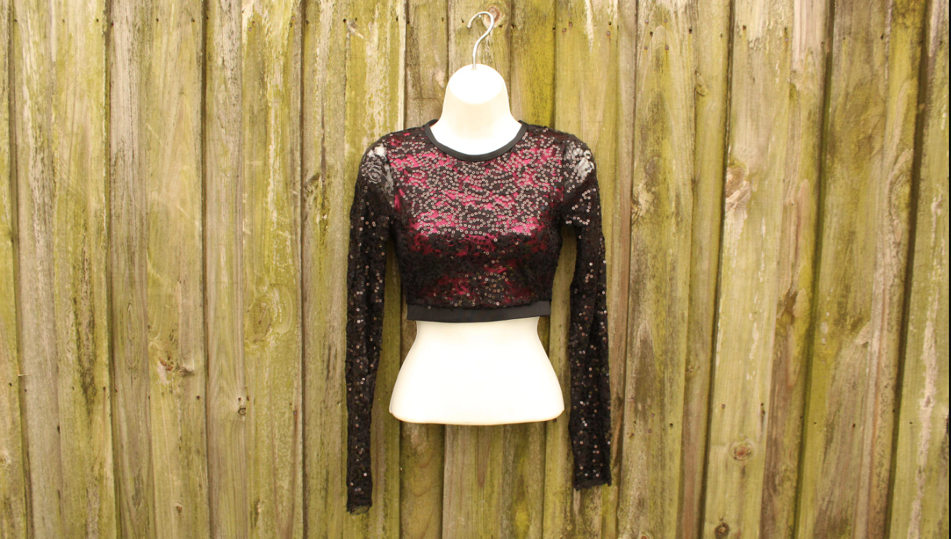 Long Sleeve Sequin Crop Tops