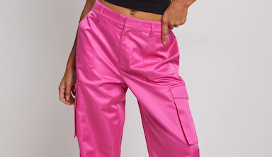 Pink Satin Cargo Pants