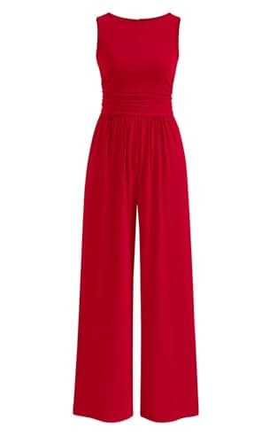 Best Red Dresses for Women #8 from PRETTYGARDEN PRETTYGARDEN One Piece Jumpsuits for Women Dressy Casual Sleeveless Crewneck Wide Leg Rompers Jumpers 2025 Vacation Summer Outfits(Red, L)