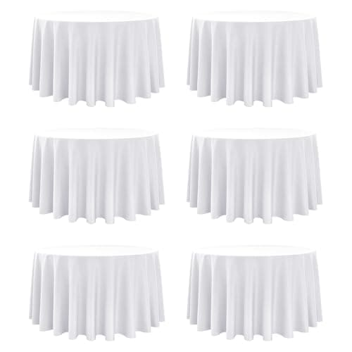 Best Round Tableclothes #7 from Dailyset Dailyset 6-Pack White Round Tablecloths, 120 Inches, Stain-Resistant Polyester for 5-6 Ft Round Tables - Washable Table Covers for Weddings, Banquets, Birthday, Parties, Events
