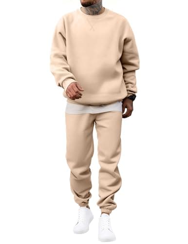 Best Sweatsuits for Men #8 from JMIERR JMIERR Sweatsuits Mens Comfiest Airport Outfits Lounge Two Piece Sets Fall Fashion 2025 Tracksuits Oversized Crew Neck Essentials Pants Sweatshirt and Sweatpants Casual Clothing, M, Beige