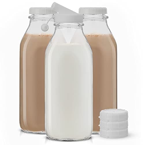 Best Glass Milk Bottles #4 from JoyJolt JoyJolt Glass Milk Bottles with Lids and Pourer – 32 Oz, 3 Pack Airtight Heavy Duty Reusable Glass Bottles, Leakproof, BPA-Free, Food Grade, Dishwasher Safe Jug, Pitcher for Milk, Juice, and Water
