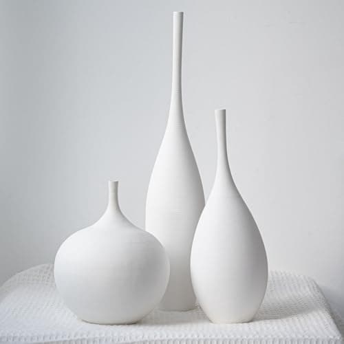 Best Modern Home Decors #10 from Relexome Relexome White Ceramic Vase Modern Boho Wabi-Sabi Flower Vase Set of 3 Decorative Aesthetic Vases for Centerpieces Pampas Matte Minimalist Vases for Living Room Table Shelf Home Decor Gift
