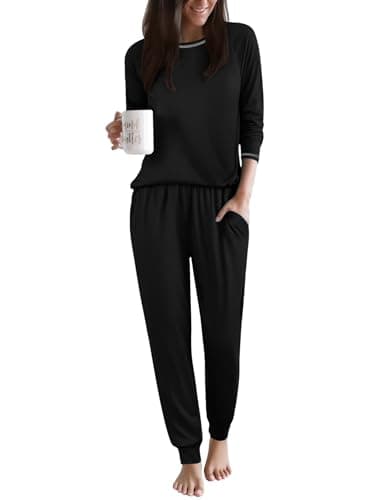 Best Soft Loungewear Sets for Home #6 from Ekouaer Ekouaer Women Pajama Sets 2 Piece Long Sleeves and Joggers Sleepwear Set Soft Pjs Lounge Set with Pockets Black M