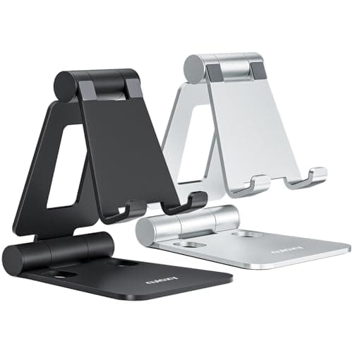 Best Phone Stands #1 from Nulaxy Nulaxy 2 Pack Dual Folding Cell Phone Stand, Fully Adjustable Foldable Desktop Phone Holder Cradle Dock Compatible with iPhone 17 16 15 14 13 12 11 Pro Max Xs Xr X 8, All Phones, Black & Silver