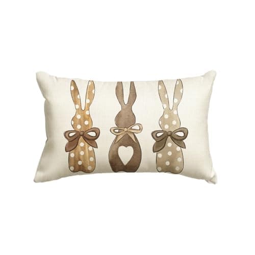 Best Easter Pillow Covers #1 from AVOIN colorlife AVOIN colorlife Easter Polka Dot Love Heart Bunny Throw Pillow Cover, 12 x 20 Inch Bow Rabbit Cushion Case Decoration for Sofa Couch