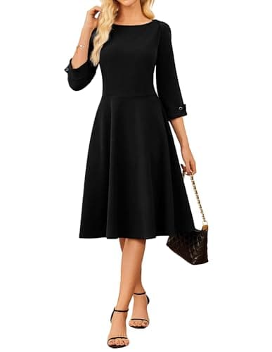 Best Black Dresses for Women #7 from GRACE KARIN GRACE KARIN Church Dresses for Women Business Casual 3/4 Sleeve Dress Fit and Flare Elegant Midi Work Dress Black 2XL