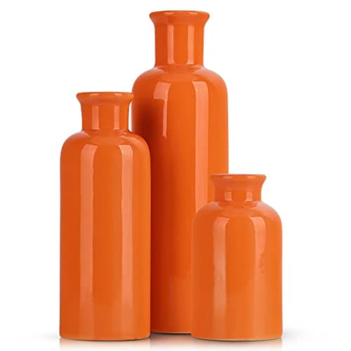 Best Orange Vases #6 from QIANLING Ceramic Vase Set - 3 Orange Small Vases, Farmhouse Country Flower Vase Home Decor, Living Room Decoration, Table Decoration, Fireplace Decor, and Entrance Decorations Centerpieces