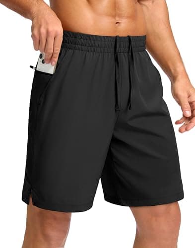 Best Moisture-Wicking Running Shorts #2 from Pudolla Pudolla Men's 7" Gym Workout Shorts with Zipper Pockets Quick Dry Running Athletic Shorts for Men(Black L)