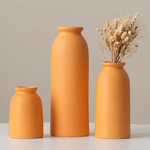 Best Orange Vases #8 from TINCTOTNIC Ceramic Vase Set-3, Small Flower Vases for Decor, Modern Boho Farmhouse Style, Decorative Vases for Pampas Grass & Dried Flowers, Distressed Finish (Orange)