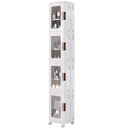 Best Bathroom Cabinets #6 from VECELO VECELO 4-Tier Tall Narrow Storage Cabinet with Movable Wheels, Adjustable Shelves, Anti-Tip, Slim, for Small Space, Bathroom, Kitchen, Laundry, White