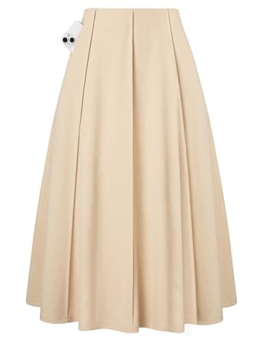 Best Pleated Midi Skirts #4 from Kate Kasin Kate Kasin Women's Beige Pleated Midi Skirt Summer 2025 Long High Waisted Knee Length Flowy A Line Casual Skirts with Pockets