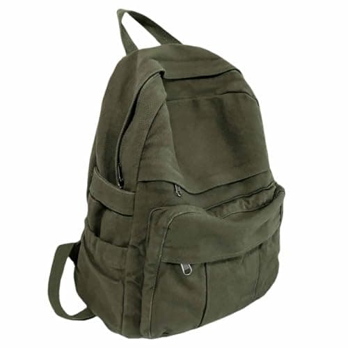 Best Green Backpacks #9 from GAMLFL GAMLFL Military Green Canvas Backpack for Women & Men Retro Aesthetic Rucksack Basic Backpack for High School/College Students Travel Laptop Bag