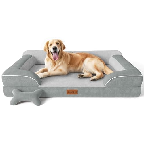Best Orthopedic Dog Beds #1 from CWAWZ CWAWZ Extra Large Dog Bed, Orthopedic Dog Bed with Cooling Gel Memory Foam, Waterproof XL Pet Bed with Removable Washable Cover, 42" Pet Sofa Couch Dutch Velvet with Bone Toy, Light Gray