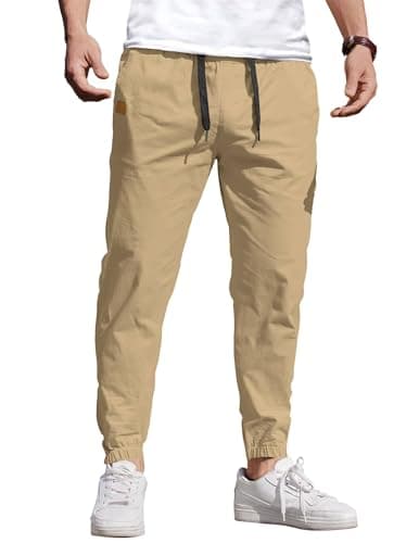 Best Denim Joggers for Men #3 from COOFANDY COOFANDY Mens Casual Joggers Pants - Cotton Drawstring Chino Cargo Pants Hiking Outdoor Gym Twill Track Jogging Sweatpants Jogger Pants with Pockets for Men, US 36(L), Khaki