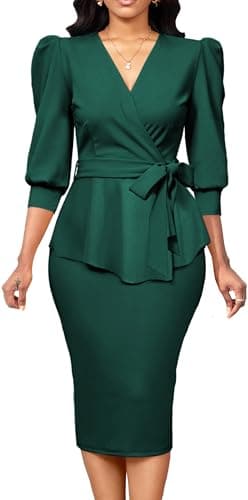 Best Peplum Dresses for Women #3 from Yiershu Yiershu Green Dress for Women Peplum Bodycon Dresses Elegant Sexy v Neck 3/4 Sleeve Formal Dress for Women Business Wear to Work