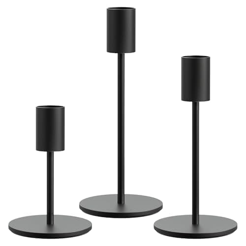 Best Black Candle Holders #3 from FSyueyun FSyueyun Black Candle Holder Taper Candle Holders, Set of 3 Candle Stick Holders Decor for Mantel Table Centerpiece, Used for Wedding, Dinning, Housewarming Gift