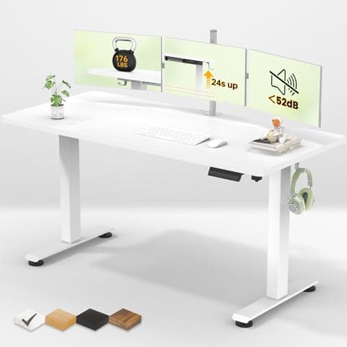 Best Standing Desks #9 from Veken Veken 55 Inch Large Electric Standing Desk,Sit to Stand Up, Heights Adjustable, Work Home Office Computer Table for Study, Walking Pad, Writing, and Games, Wooden Desktop Desks, White