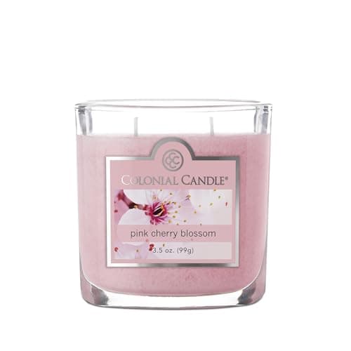 Best Pink Candles #8 from Colonial Candle Colonial Candle Pink Cherry Blossom Scented Jar Candle, 2 Wick, 3.5 oz, Mottled Wax Candle