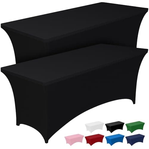 Best Black Tableclothes #7 from Pureegg Pureegg Spandex Tablecloth 6ft - 2 Pack, Fitted and Tight Cloth for Rectangle Table, Wrinkle-Free and Stretch Table Cover for Party, Wedding, Banquet and Birthday, Black