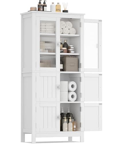 Best Bathroom Cabinets #9 from Akxomel Akxomel 53.1" H Tall Bathroom Storage Cabinet, Bathroom Floor Cabinet with 6 Doors and Adjustable Shlef, Linen Cabinet, Pantry Cabinet for Living Room, Kitchen, Entryway, White