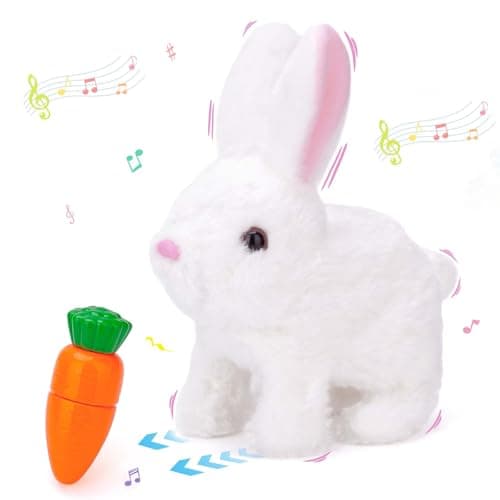 Best Easter Gifts for Toddlers #5 from marhook marhook Hopping Bunny Plush with Carrot, Easter Plush Bunny Toys, Realistic Interactive Rabbit, Educational Interactive Bunny Bunbi with Sounds, Twitching Mouth and Nose, and Wiggling Ears (White)