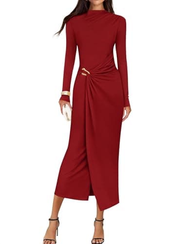 Best Red Dresses for Women #4 from ZESICA ZESICA Women's 2026 Fall Long Sleeve Bodycon Dress Mock Neck Wedding Guest Cocktail Party Long Midi Dresses,Red,Medium