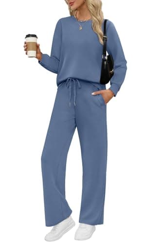 Best Soft Loungewear Sets for Home #2 from WIHOLL WIHOLL Lounge Sets for Women 2 Piece Business Casual Outfits Fall Fashion 2025 Womens Clothes Comfy Workout Sets Athleisure Pajamas Loungewear Winter Break Sweatsuits Seniors Grey Blue M