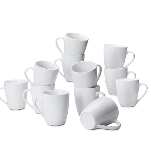 Best White Tea Cups #6 from Amazon Basics Amazon Basics Porcelain, 12 oz Coffee Mug Set, 12 Count, White
