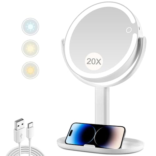 Best Makeup Mirrors #4 from MIYADIVA MIYADIVA Makeup Mirror with Lights,20X Magnifying Mirror with Light and Touch Switch,Vanity Mirror with 3 Color Light and 80 LEDs,2-Sided Lighted Magnified Mirror 8.8 Inches