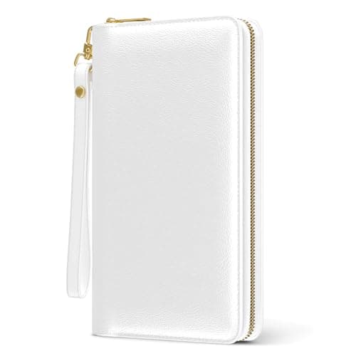 Best White Wallets #5 from Nipichsha Nipichsha Womens Wallet, RFID Wristlet Wallet for Women, Cute Ladies Purse, Large Credit Card Clutch Purse, Leather Card Holder Wallets with Zipper & Phone Holder, White